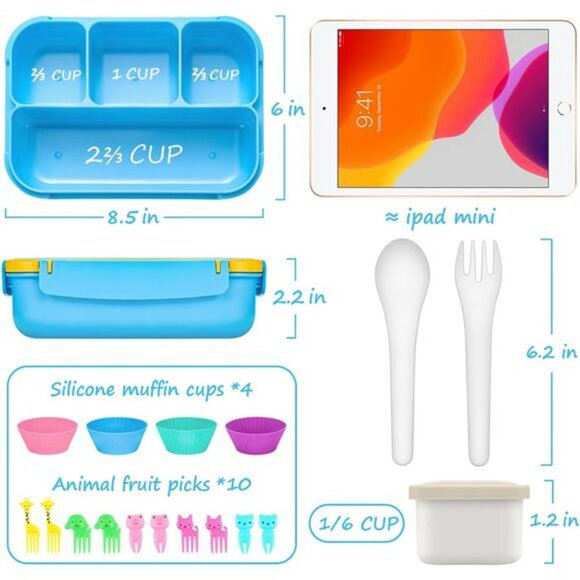 Leakproof bento lunch box 4 compartment with utensils sauce cup for kids adults - Picture 2 of 8